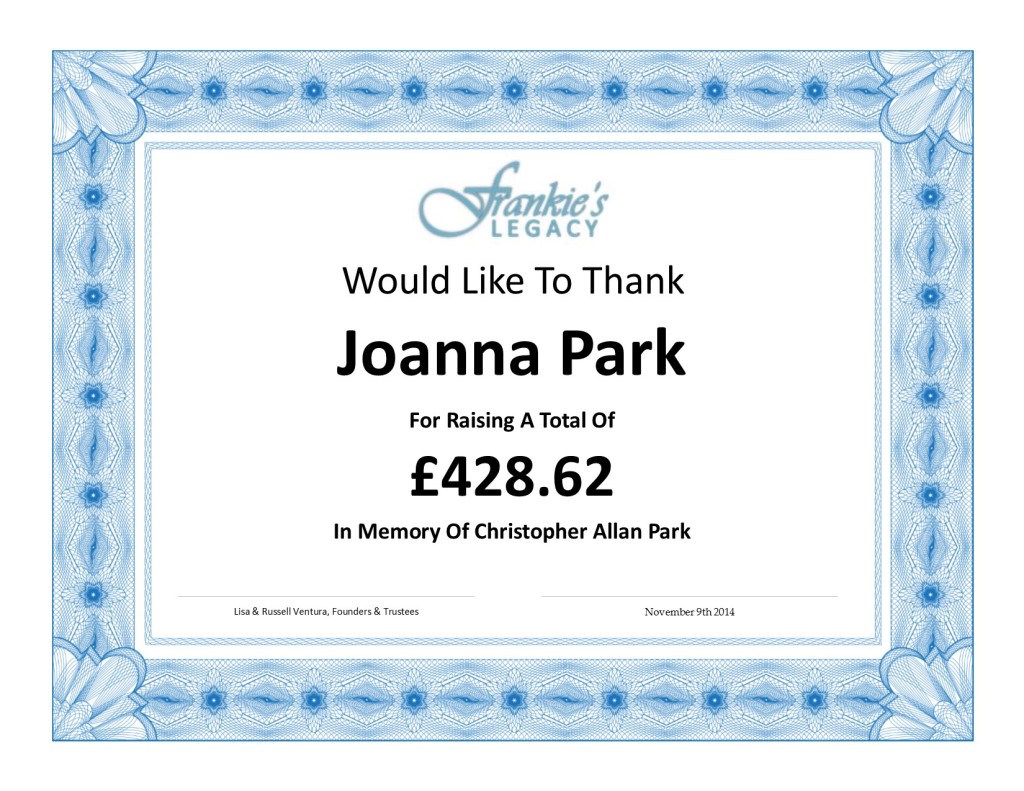 Certificate For Joanna Park